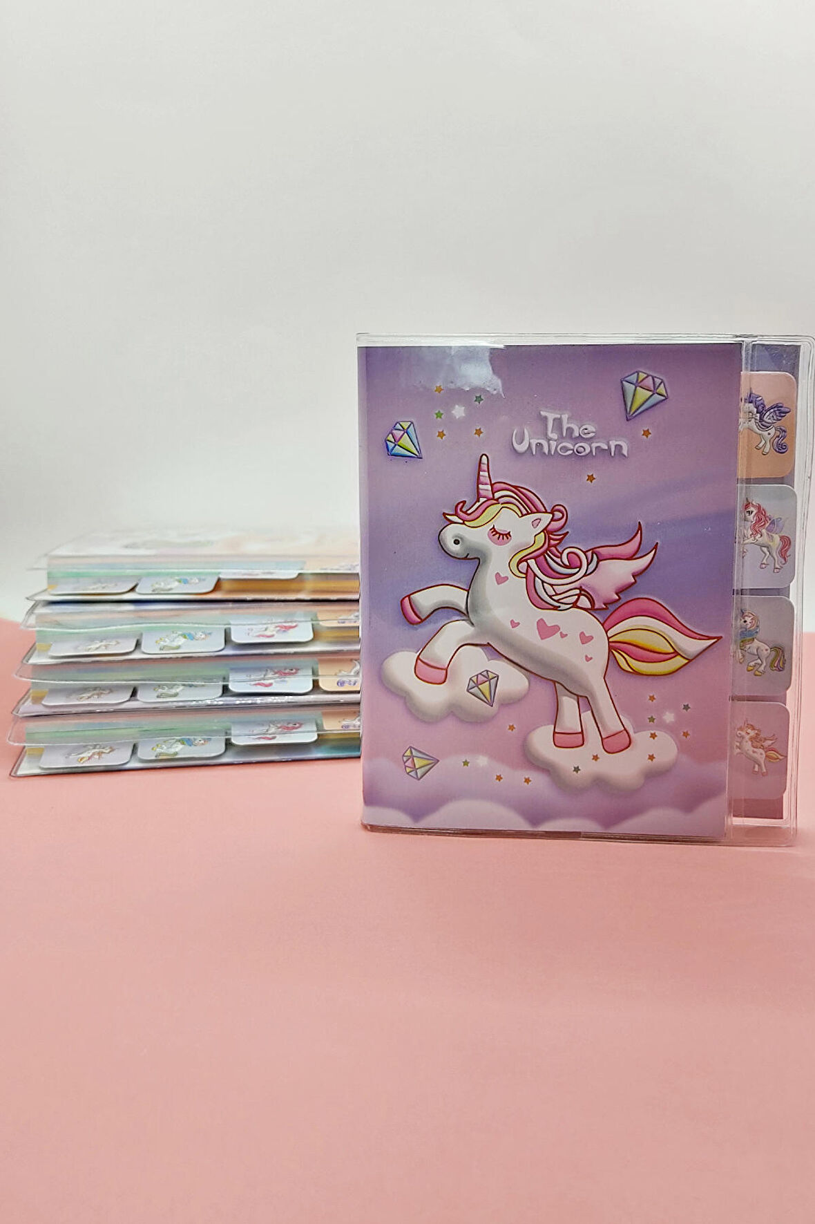 Unicorn Temalı A6 Not Defteri , Ayraçlı Ajanda - Pembe