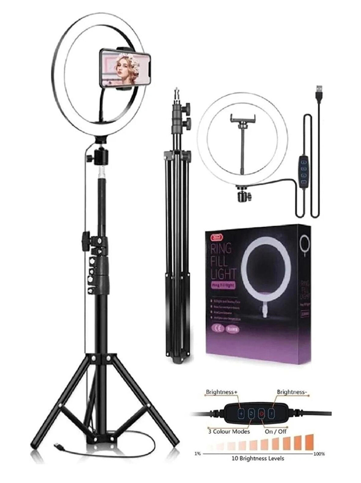 10"inç ring light Youtuber Tiktok Çekim Işıklı Telefon Tutucu Influencer Makyaj Işığı 2.10 M tripod