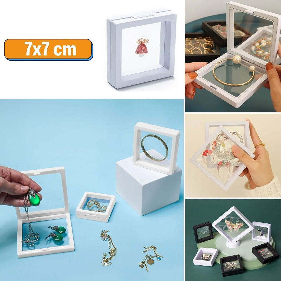 ct stones 7x7 cm Standlı 3D Takı Ziynet Hatıra Koleksiyon Saklama Kutusu Şeffaf Film Çerçevesi