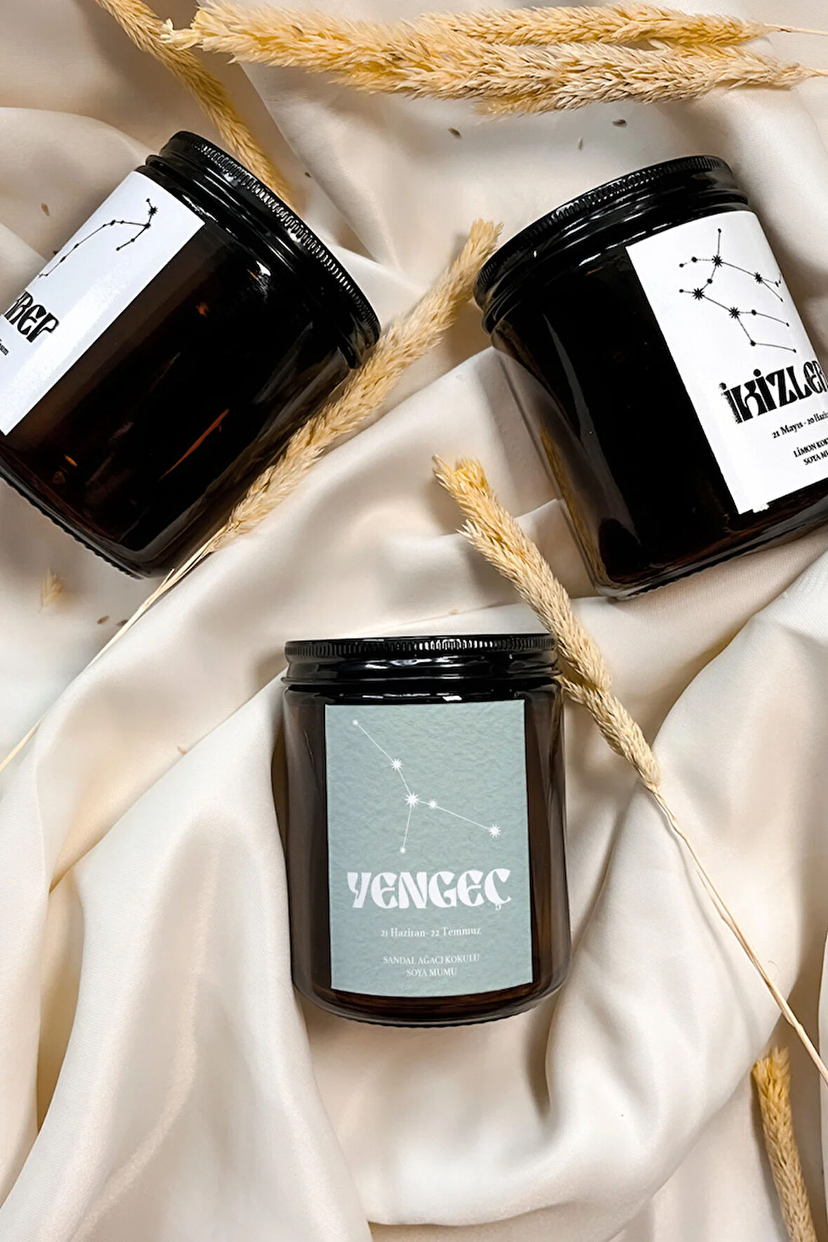 Yengeç Burcu Sandal Ağacı Kokulu %100 Soya Mumu Amber Kavanoz Mum