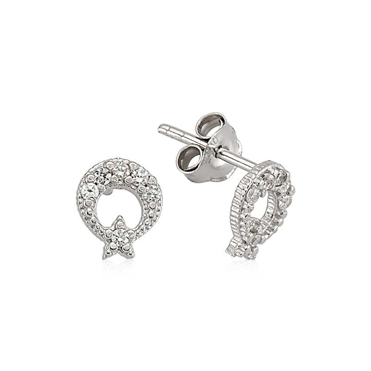 925 Ayar Gümüş Ay Yıldız Çivili Küpe EA0490009 (944944)