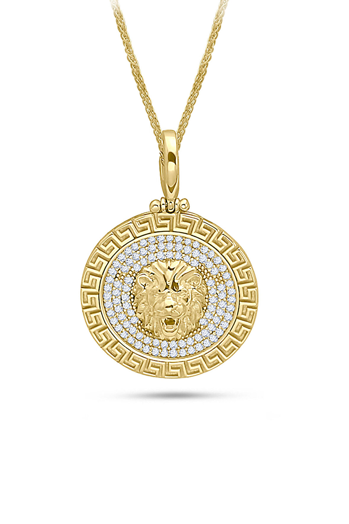 Taşlı Altın Aslan Model Erkek Kolye