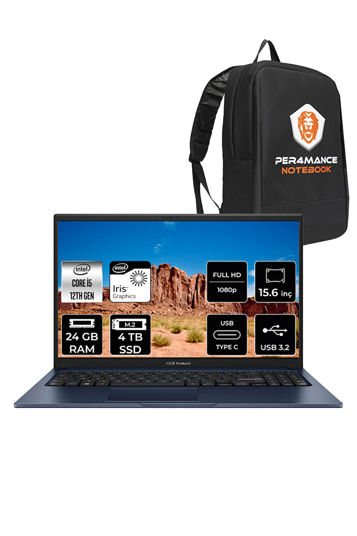 ASUS Vivobook 15 X1504ZA i5 1235U 24GB RAM 4TB SSD 15.6'' FHD FDOS NJ547 & PER4 ÇANTA