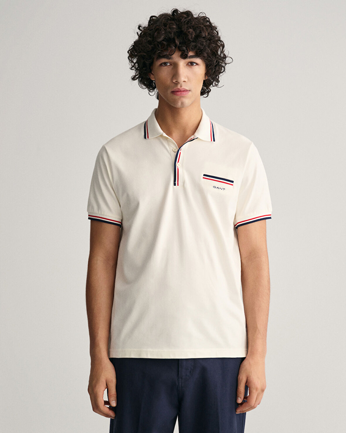 GANT Erkek Krem Regular Fit Çizgili Polo