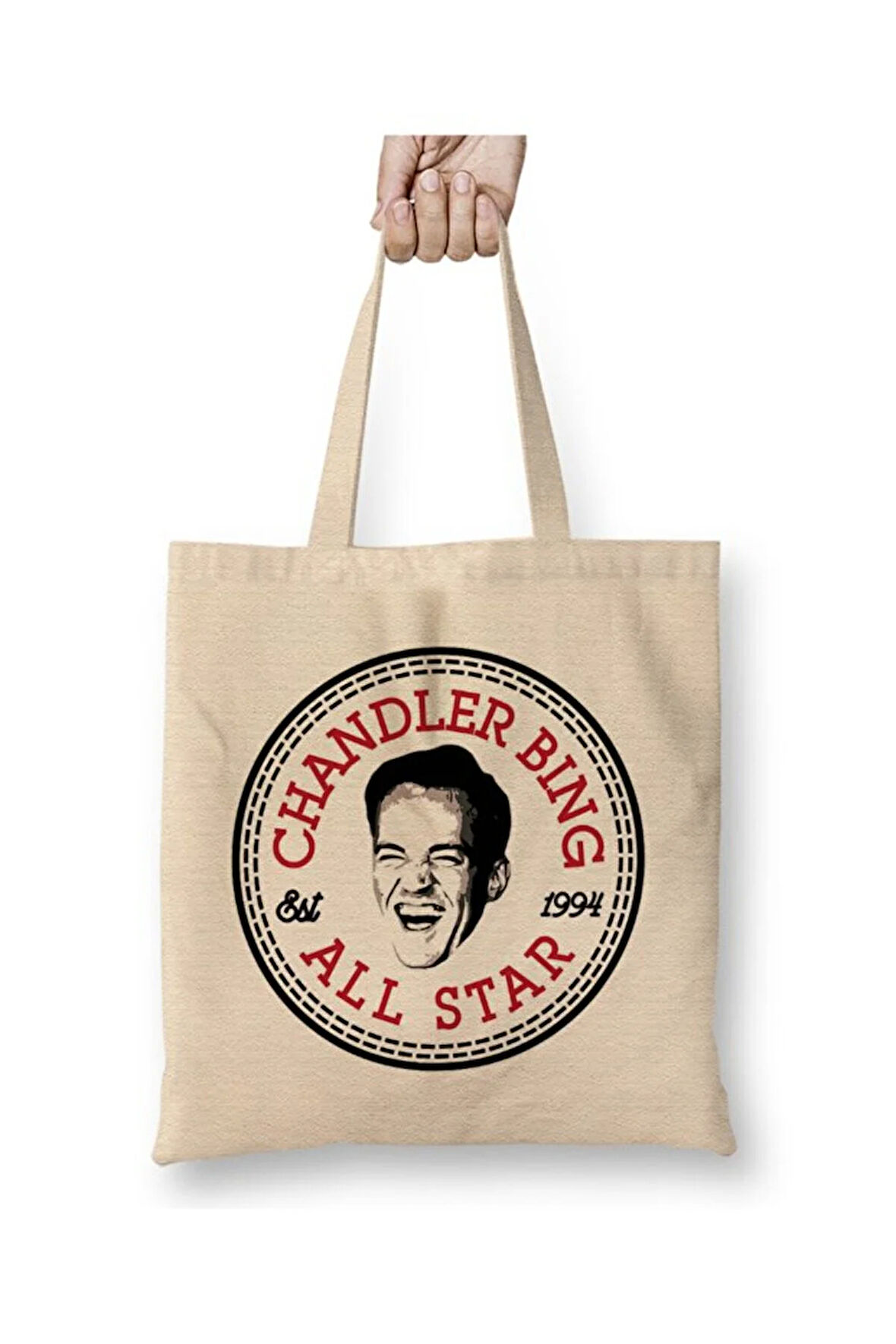 Chandler Bing Friends All Star Beyaz Bez Çanta Uzun Saplı Alışveriş Çantası