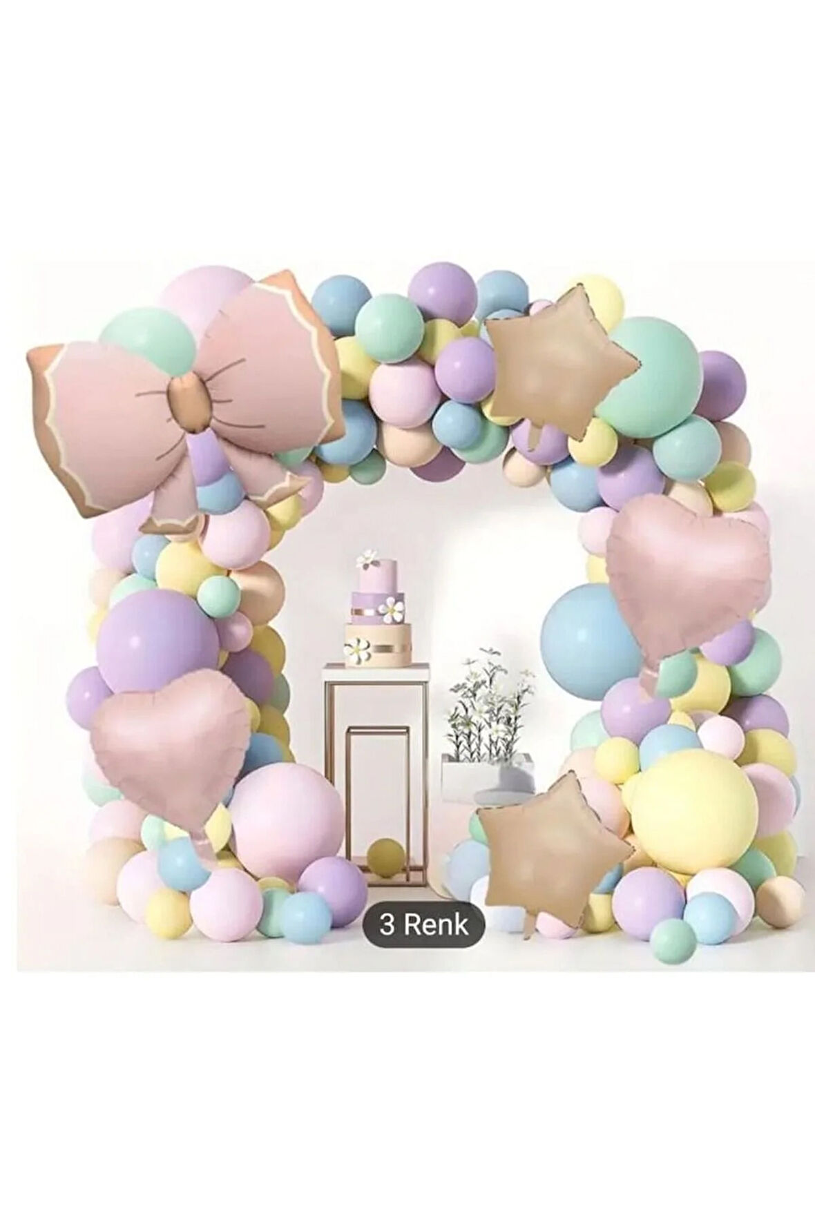 MAKARON RENK FİYONK YILDIZ KALP FOLYO BALON ZİNCİR SET