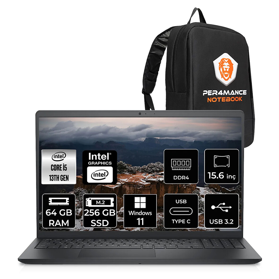 Dell Inspiron 15 3530 i5 1334U 64GB 256GB SSD 15.6'' FHD 120Hz W11H Dizüstü Laptop & PER4 ÇANTA