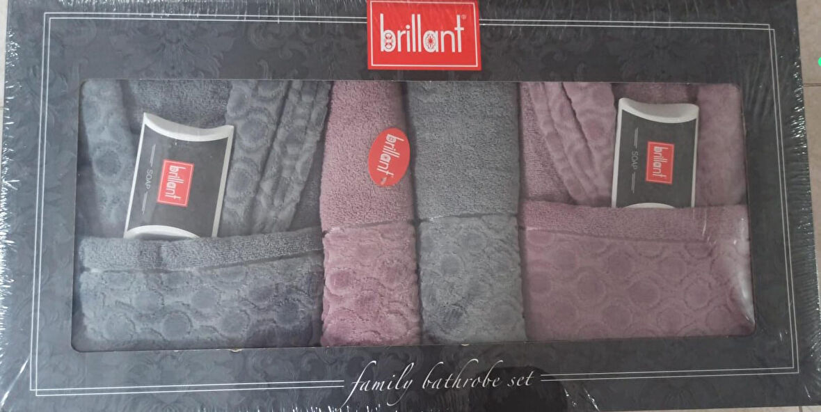 Brillant Kısmi Kadife Bornoz Seti 3001 (8 Parça) Gri & Mürdüm
