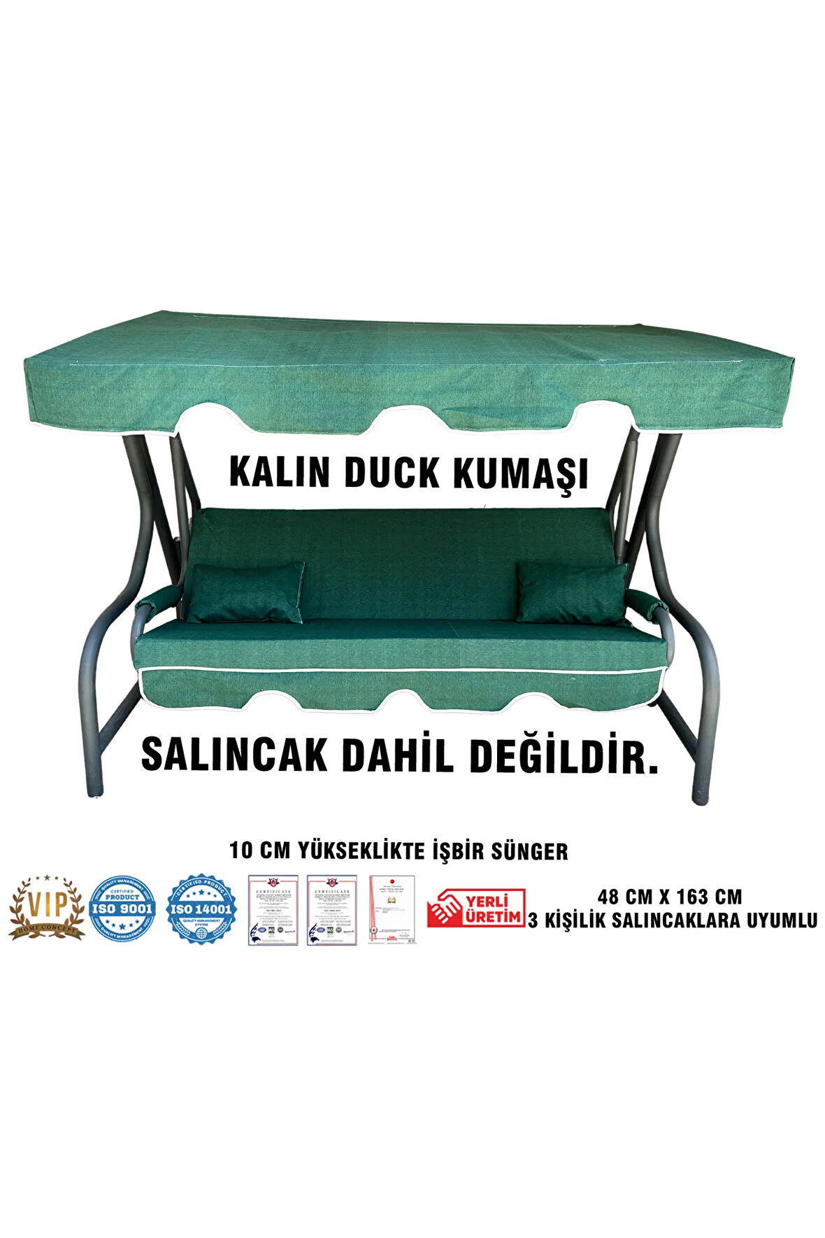 Lüks DUCK Vip Salıncak Minder Seti 3 Kişilik 10 CM Süngerli Tenteli-YEŞİL-Salıncak Minderi