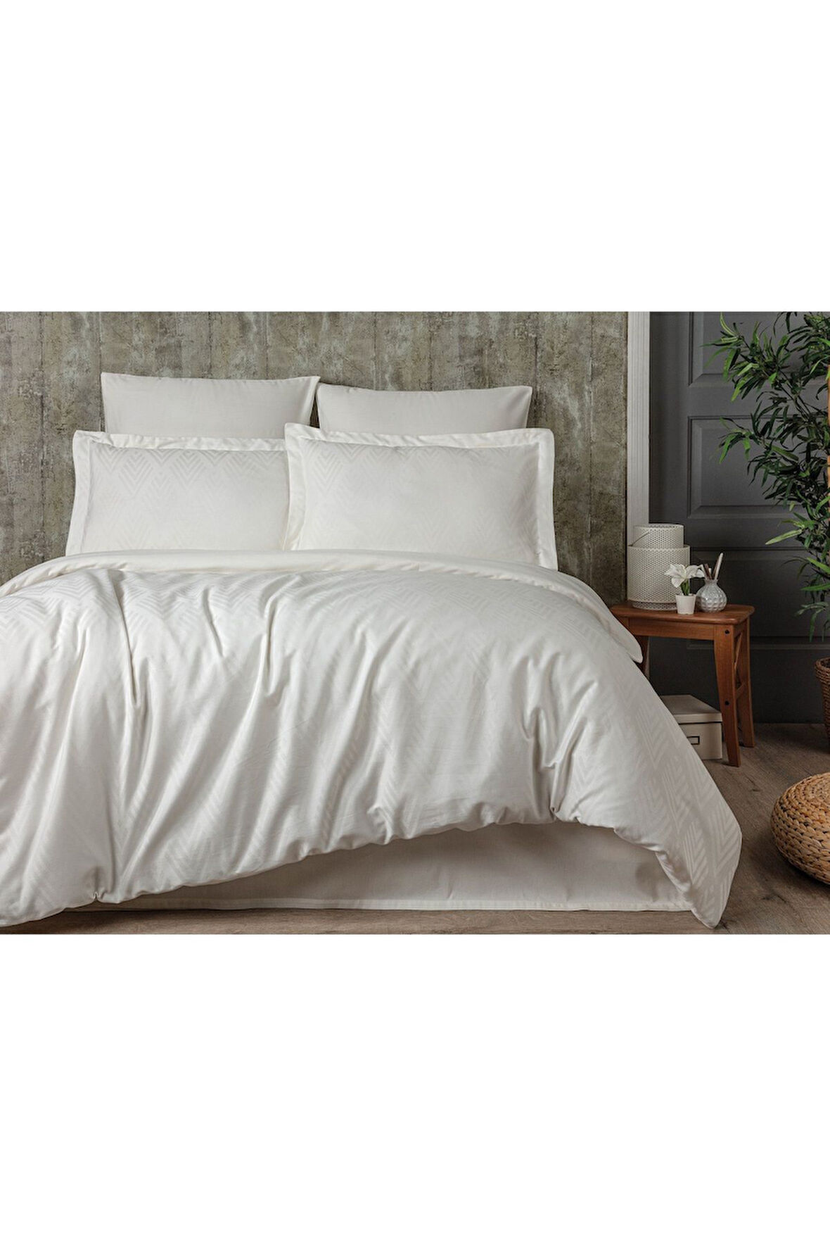 Sevim Tivoli %100 Pamuk Jakarlı & Saten Çift Kişilik Nevresim Takımı - Pudra Pembesi - 200x220 Cm-Krem