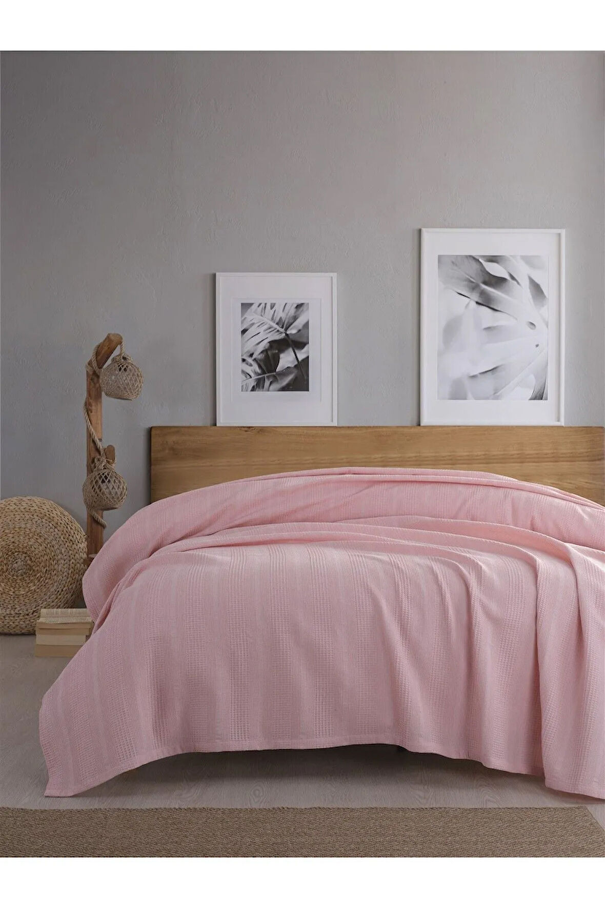 Çift Kişilik Waffle Pike 210x230cm, %100 Pamuk, Petek Tasarım, Pudra