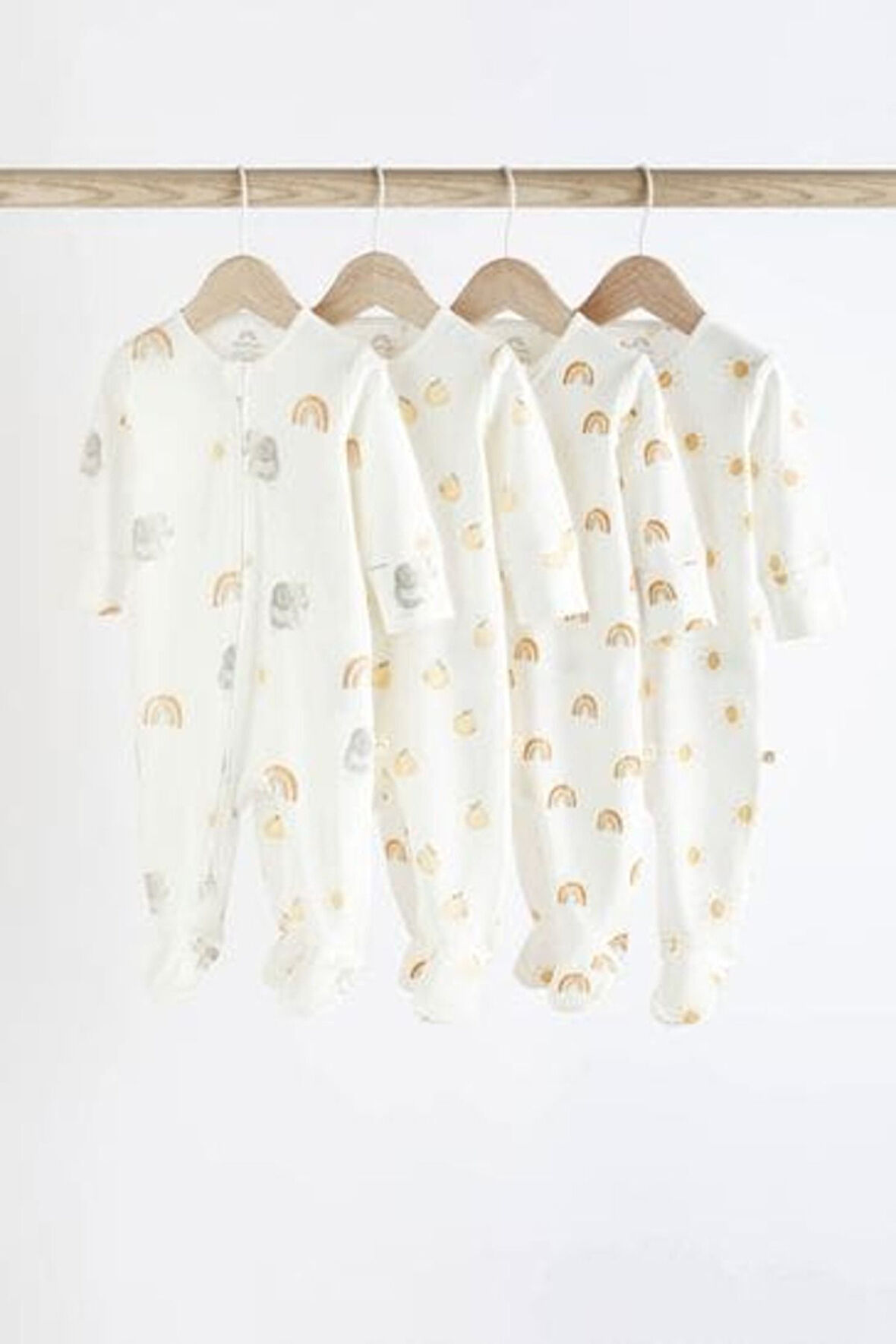 Next Baby % 100 Pamuklu Beyaz Gökkuşağı Desenli 4'lü Tulum Set