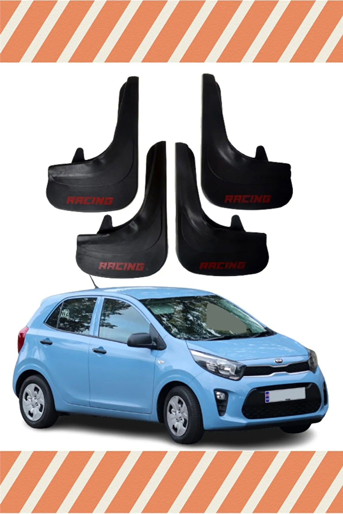 Kia Picanto Racing yazılı 4’lü tozluk çamurluk paçalık sportif şıklık