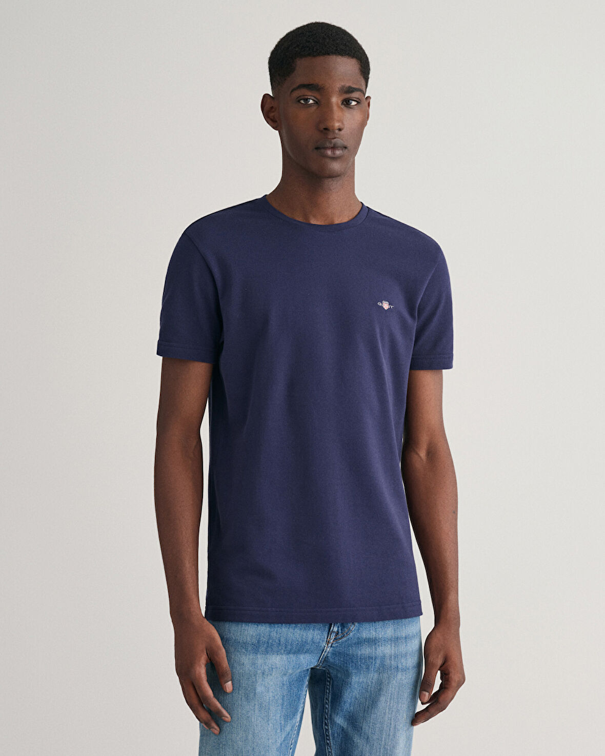GANT Erkek Lacivert Slim Fit Bisiklet Yaka T-Shirt