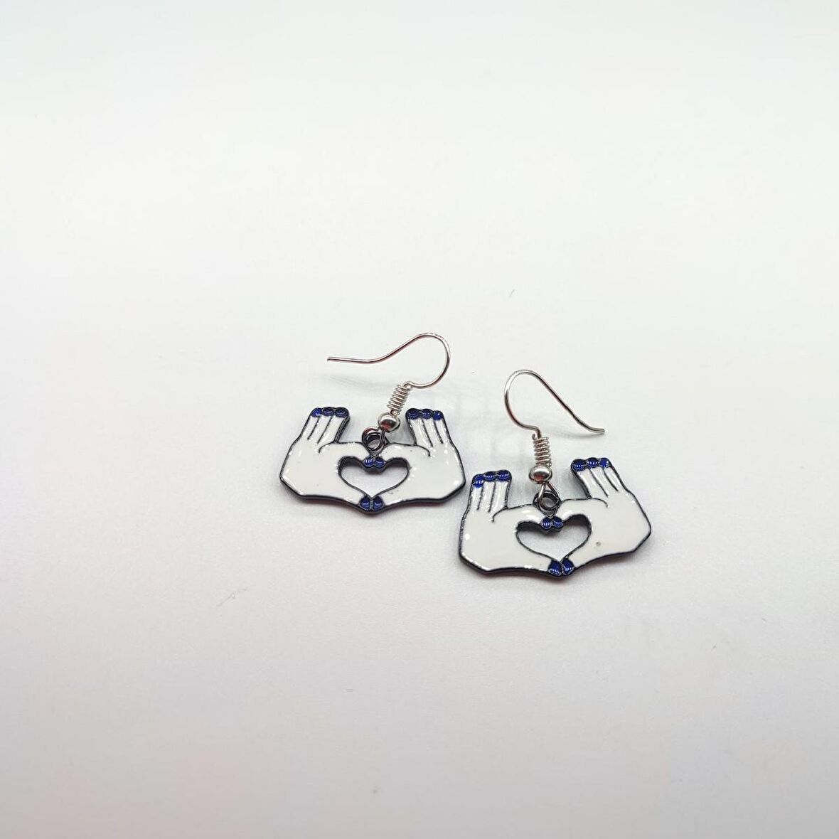 TEDZ COLLECTİON Lacivert Kalp Eller Pin Küpe