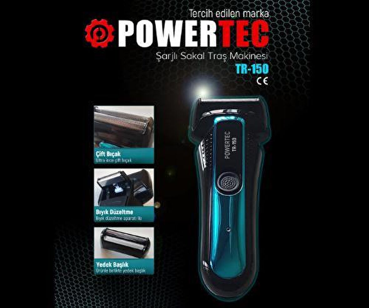 Powertec TR-150 2 Başlıklı Şarjlı Kuru Sakal Kesme Makinesi 