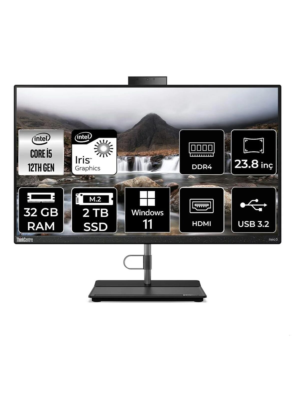 LENOVO THİNKCENTRE NEO 30A İ5 1235U 32GB RAM 2TB SSD 23.8" FHD W11H ALL IN ONE PC 12CE004KTX