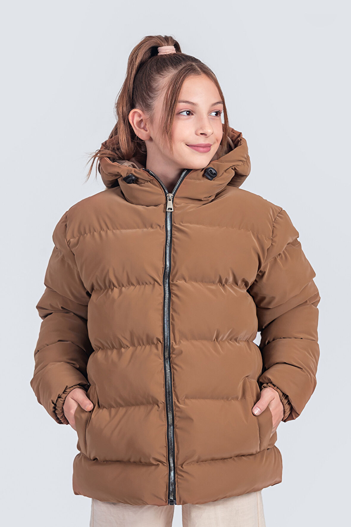 Kız Çocuk Kapüşonlu Nova Kumaş Kışlık Mont KM1010