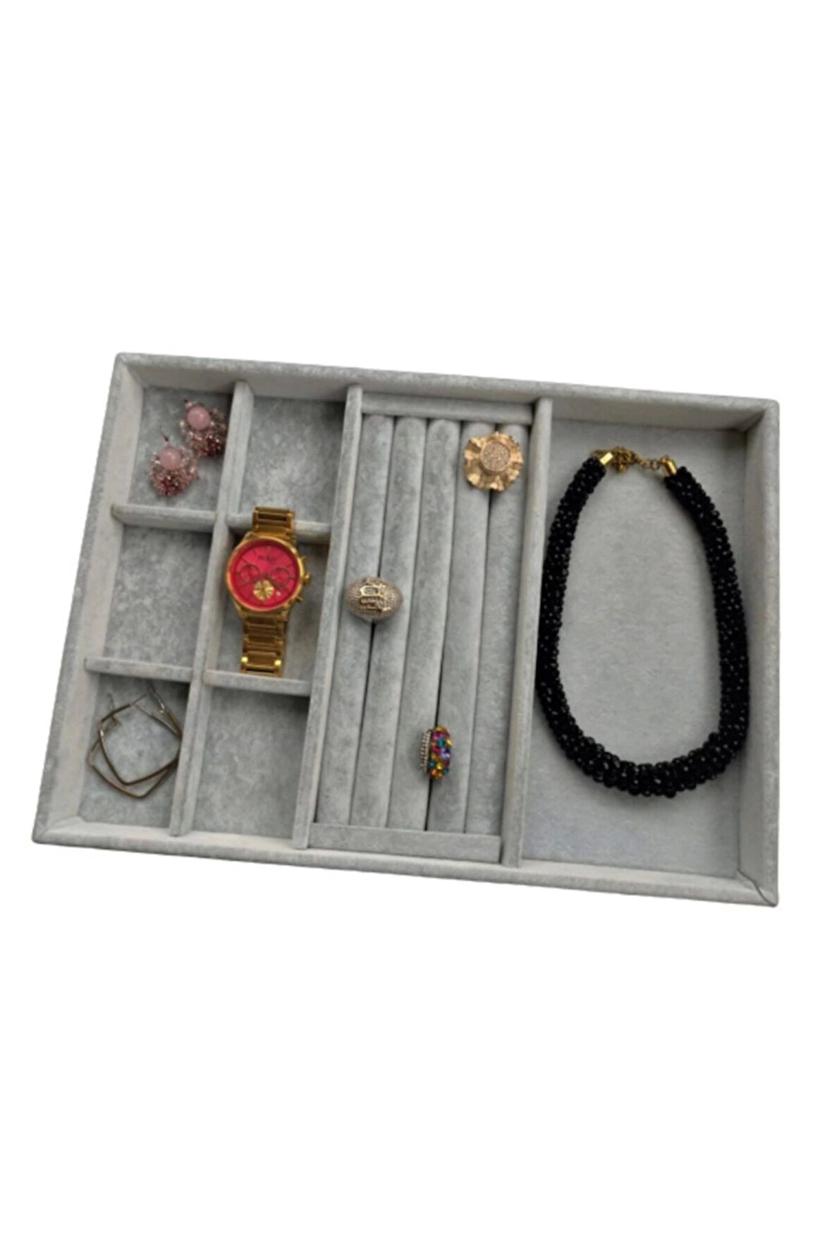 Yerli Yerli Süet Gri Yüzük-küpe-bileklik-kolye Takı Kutusu (AYDINDECOR)