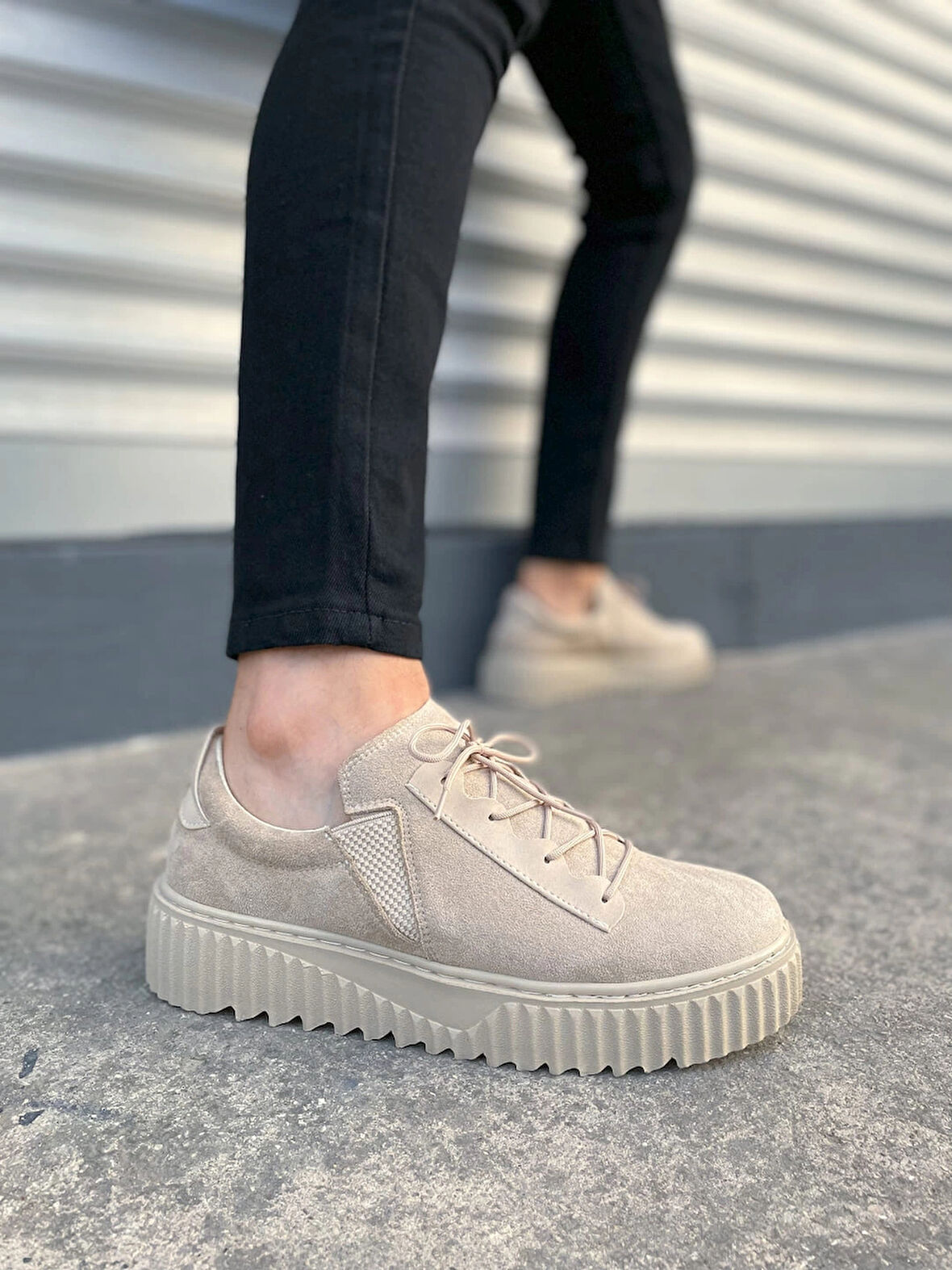 JY502 Bold Bağcıklı Süet Erkek Günlük Sneaker Ayakkabı SKT - Krem