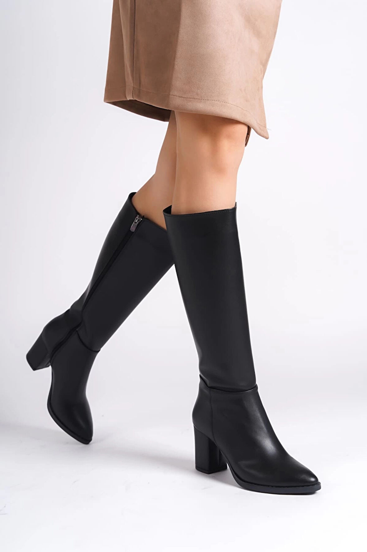 FIORELLA Bağcıksız Fermuarlı Ortopedik Taban Kadın Çizme ST - Siyah