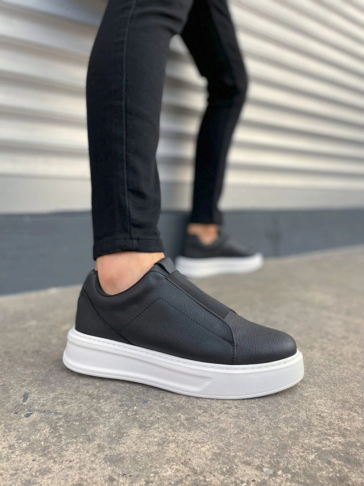 JY007 Alba Bağcıksız Cilt Erkek Günlük Sneaker Ayakkabı CBT Siyah