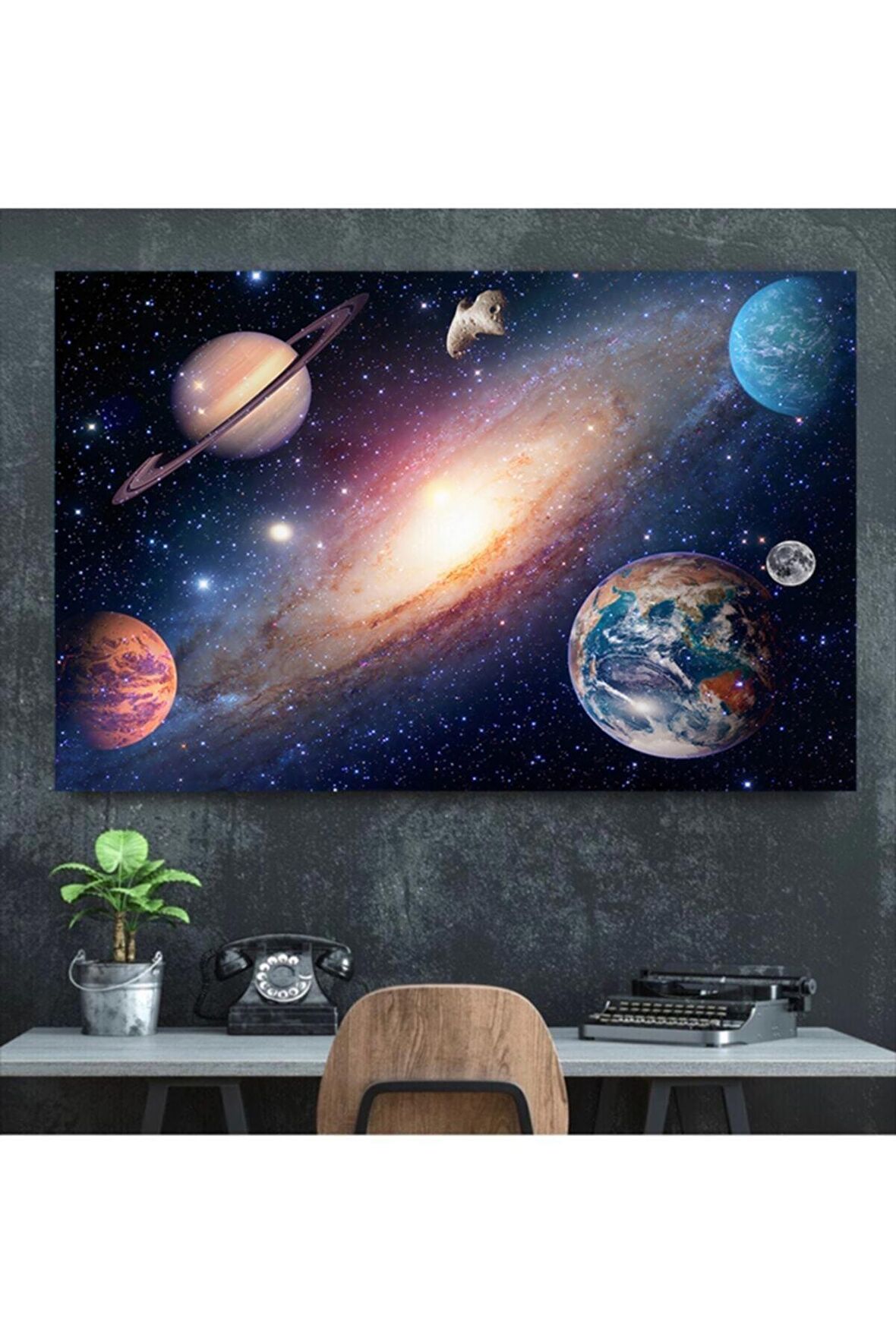 Dünya Uzay Ay Güneş Kanvas Gülen Tablo