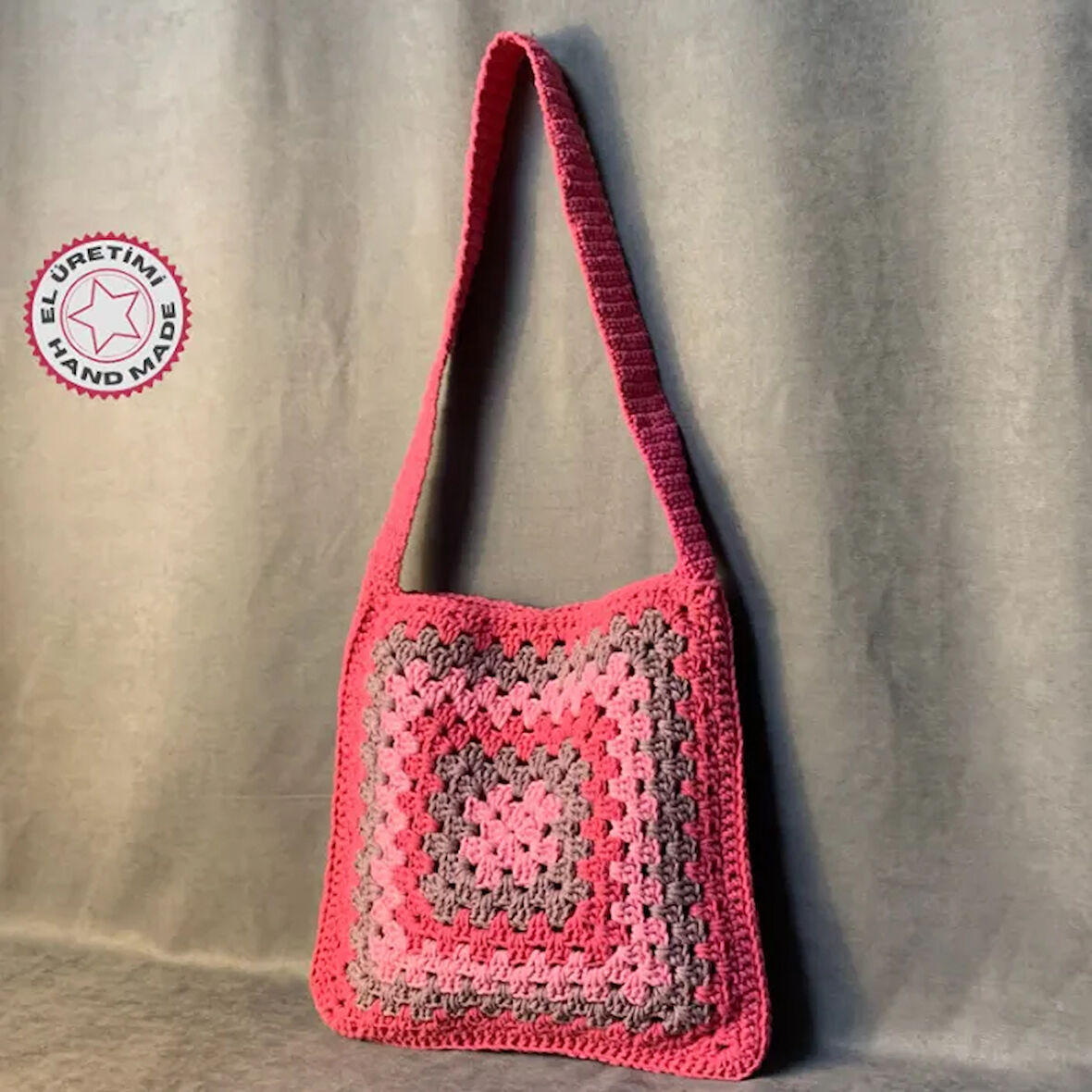 Uretti - Emine 9106 - El Örgüsü Mandala Model Renkli Çapraz Çanta - Pembe