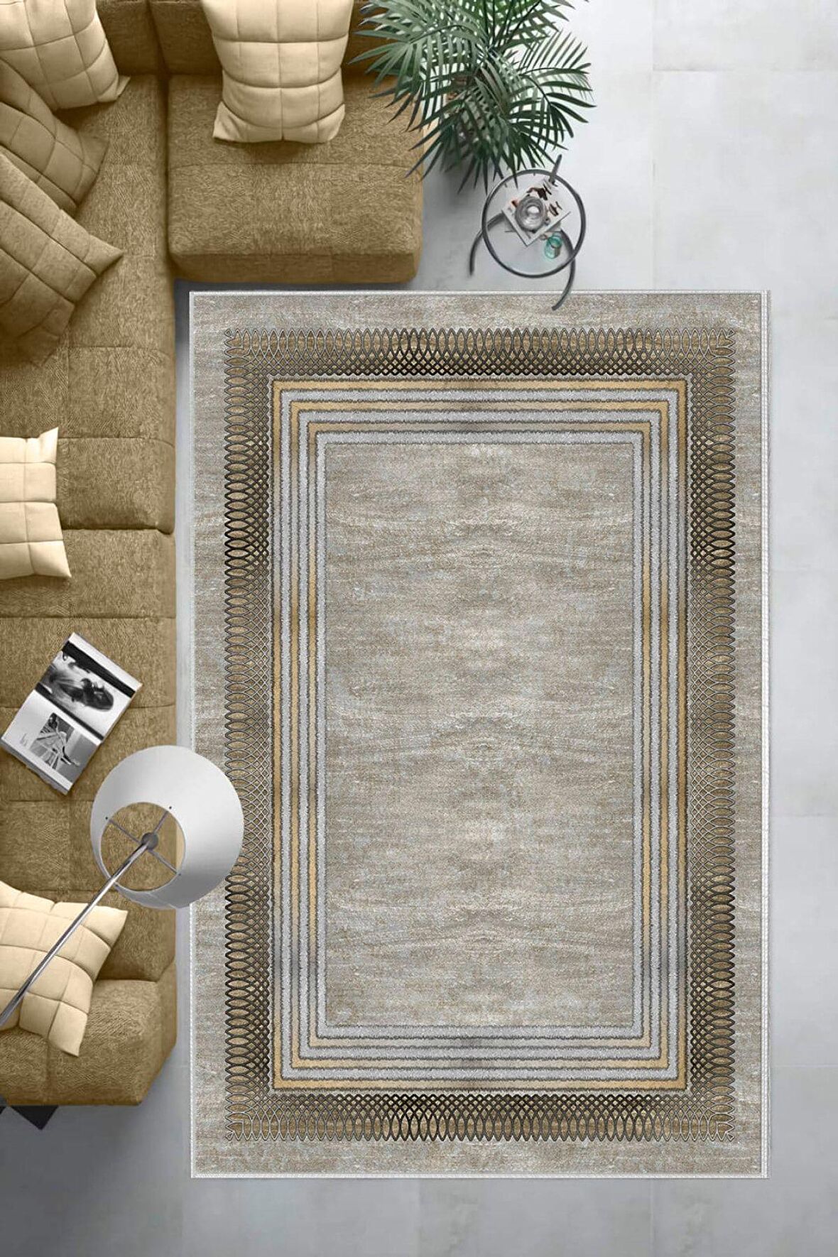 Multi Deko Deri Kaymaz Taban Çerçeve Salon Saçaksız Halı B1171