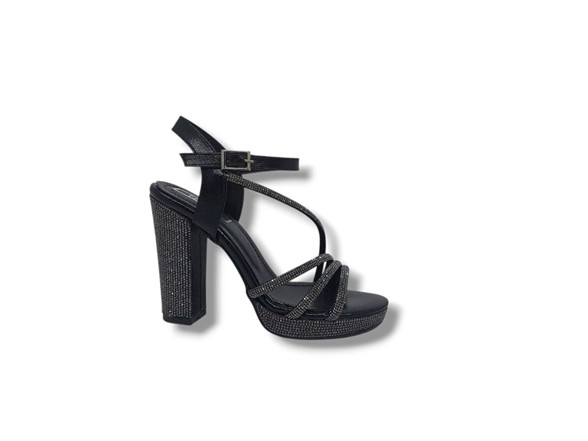 İzlife 179 Kadın Siyah Pırıltılı Platform Topuklu Abiye Ayakkabı