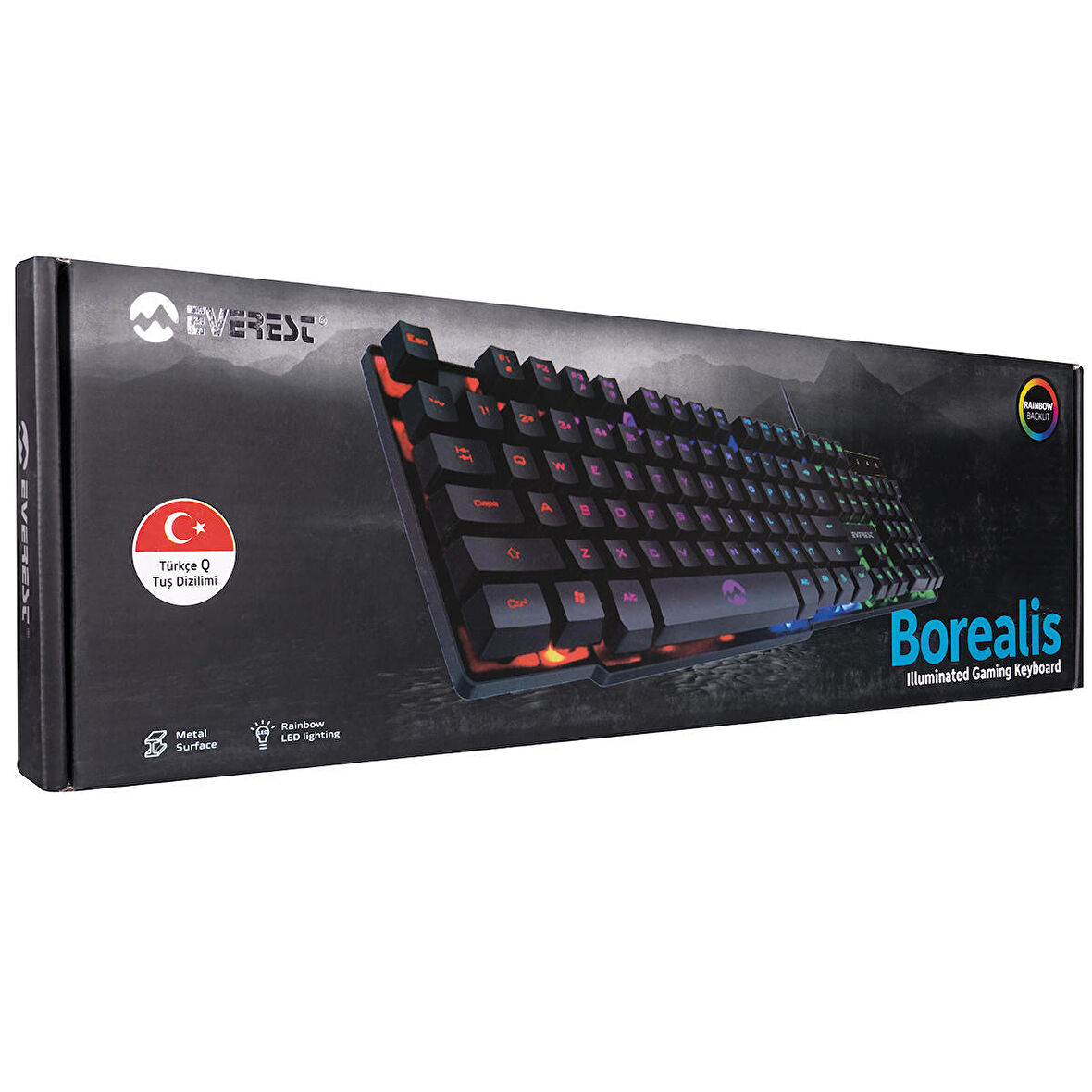 Everest KB-188 Borealis Siyah USB Gökkuşağı Aydınlatmalı Q Gaming Oyuncu Klavyesi%