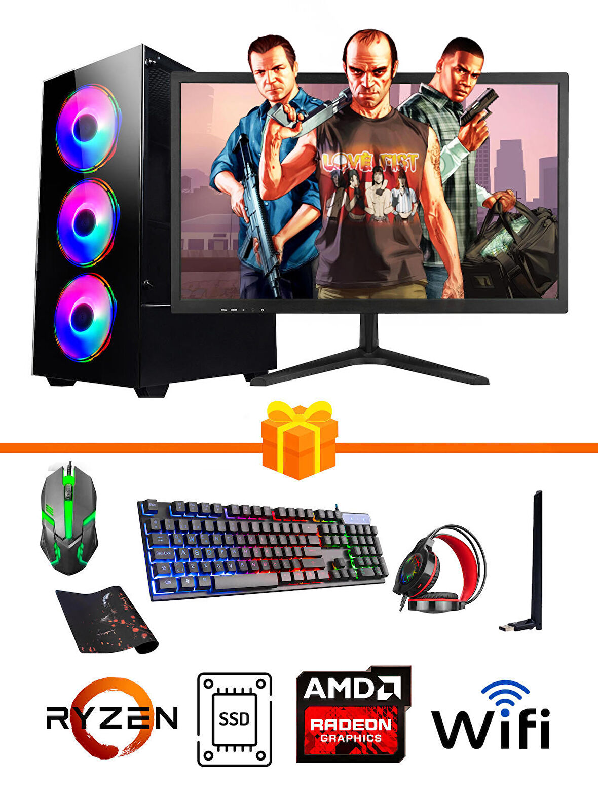 Ramtech Gaming RG505-053 AMD 5500 16 GB DDR4 RAM 128 GB SSD 1 TB HDD AMD Radeon RX 550 FreeDos Gaming Masaüstü Bilgisayar 