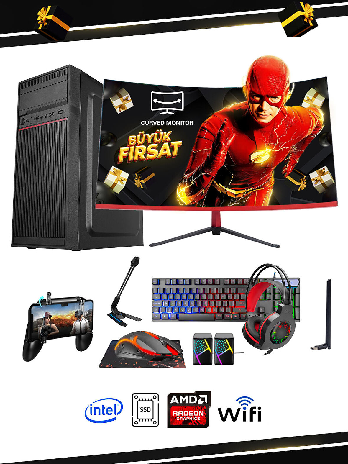 RAMTECH CT23 İ5-3470 16 GB RAM 240 GB SSD 1 TB HDD R7 240 4GB 23.6 Curved Monitör Oyun Bilgisayarı