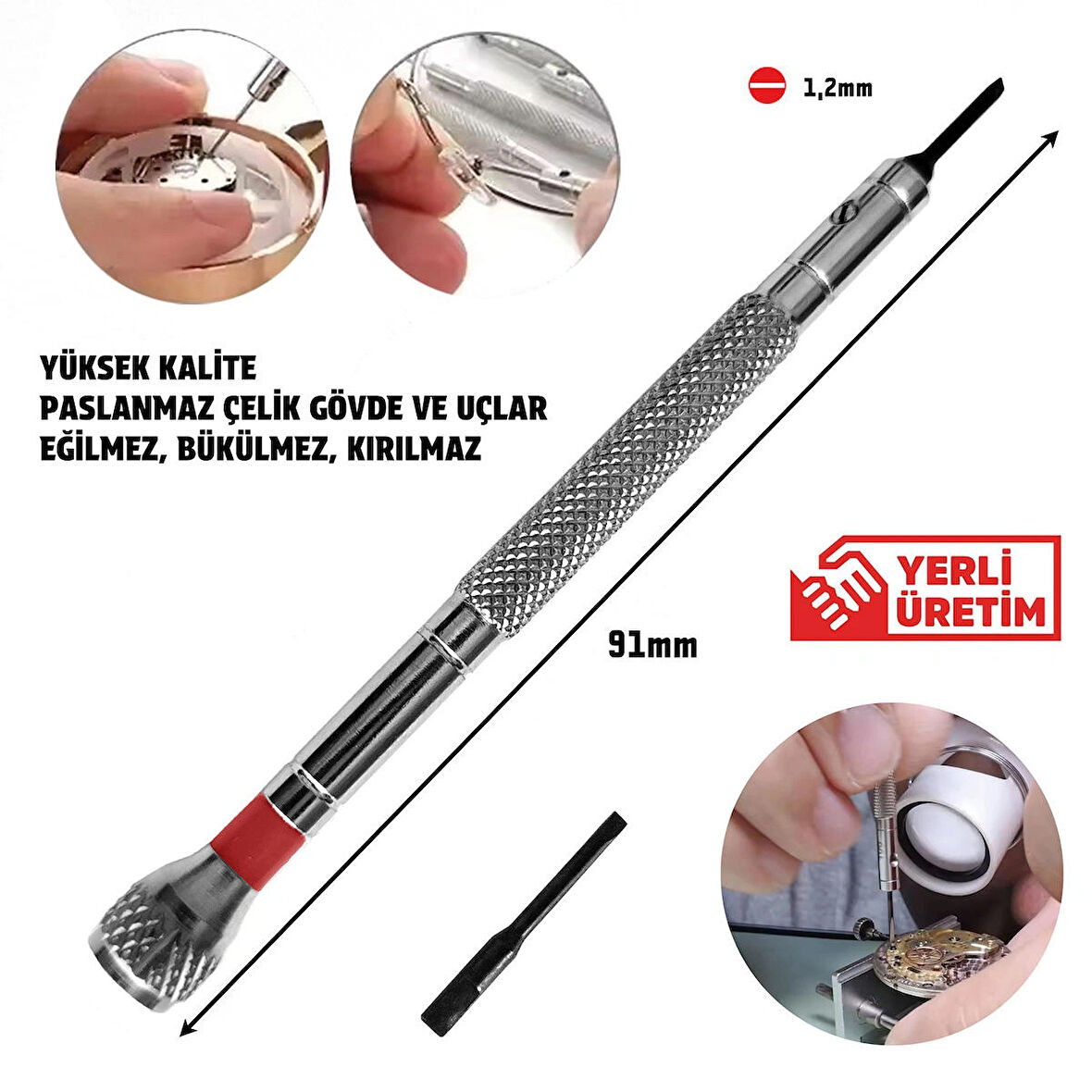 1,2mm Çelik Düz Tornavida Hassas Saat Gözlük Elektronik Tamiri+Yedek uç