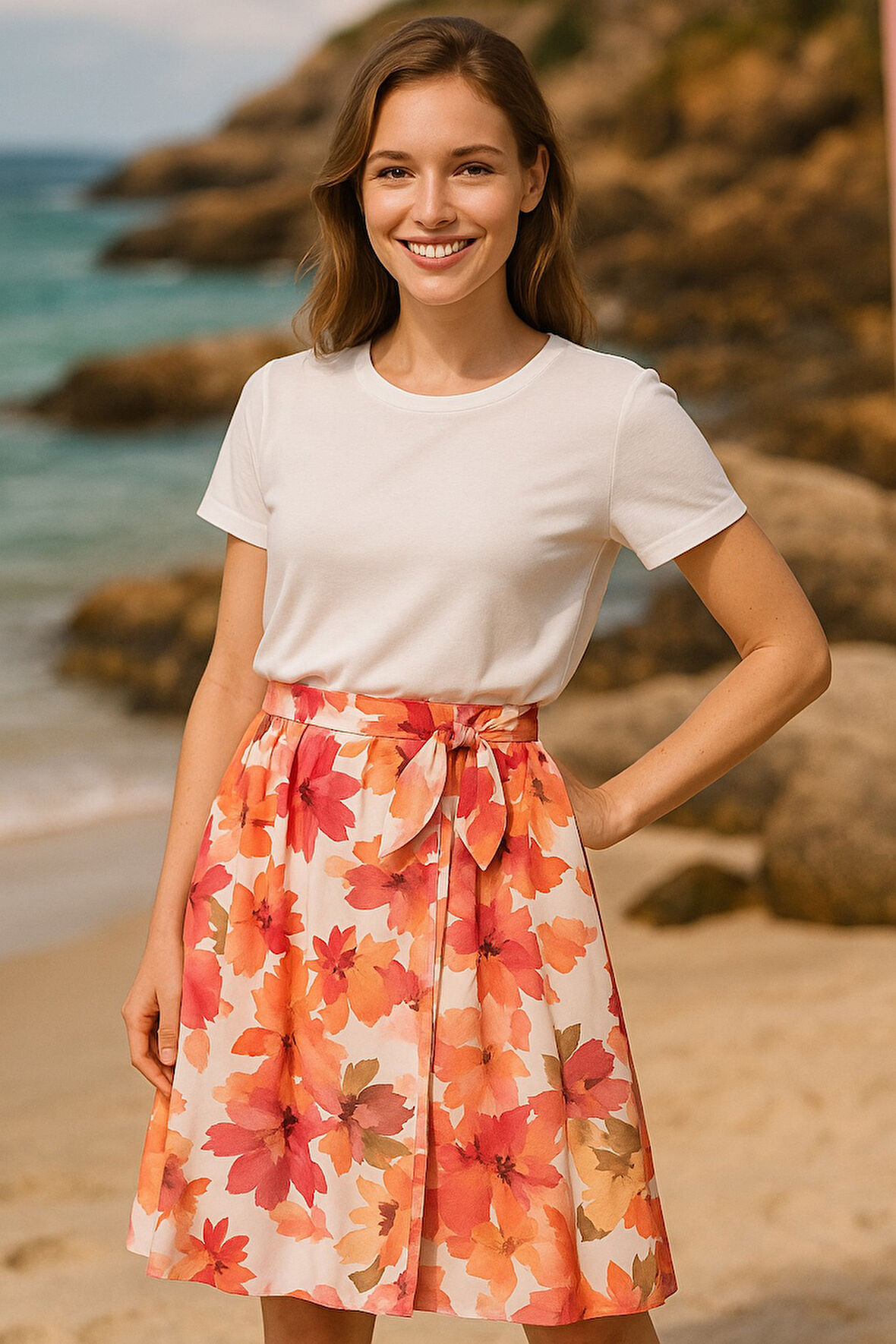 S-Mall Viskon Kadın Anvelop Etek - Bağlamalı - Desenli