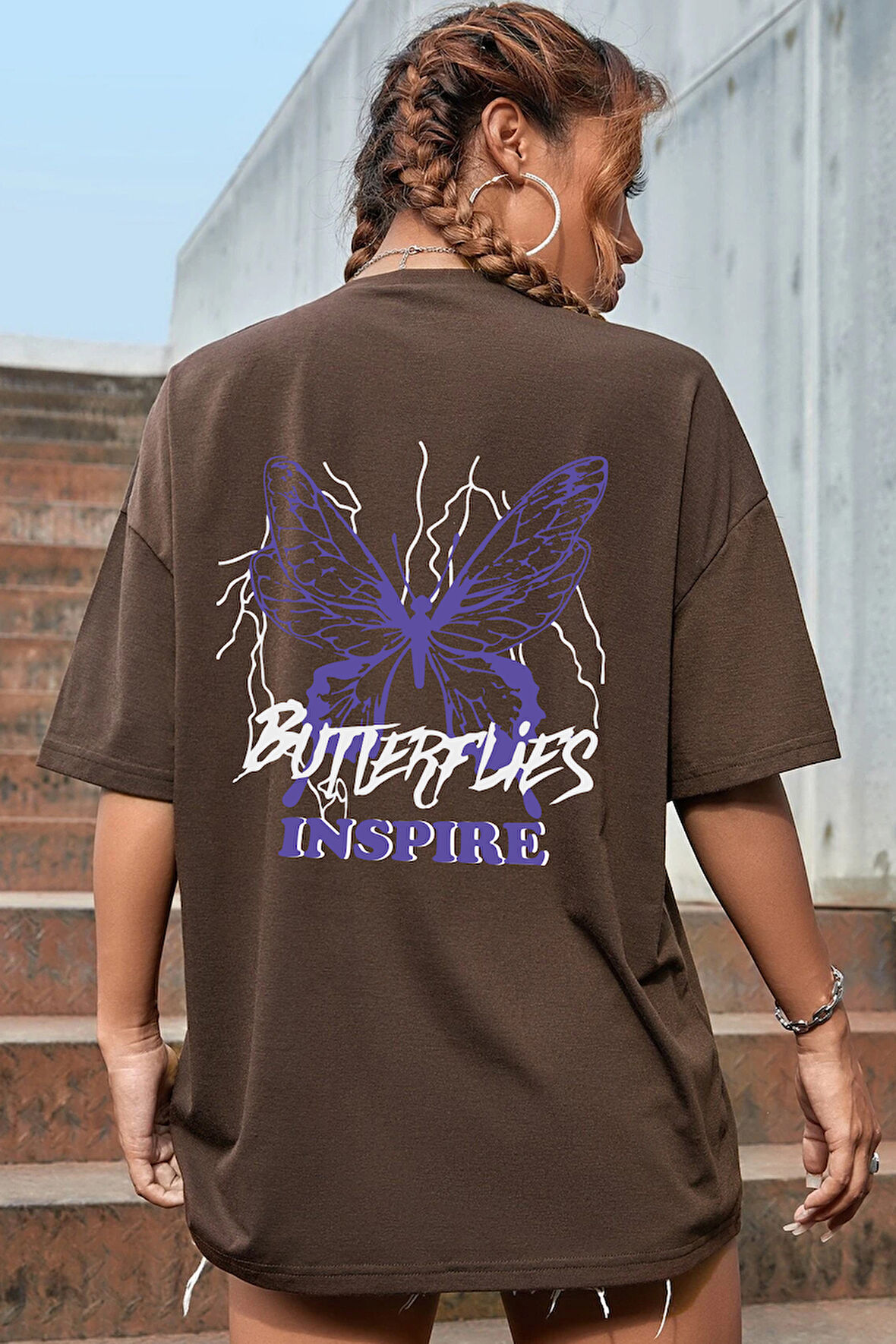 Unisex Butterfly & Letter Graphic Tasarım Tshirt