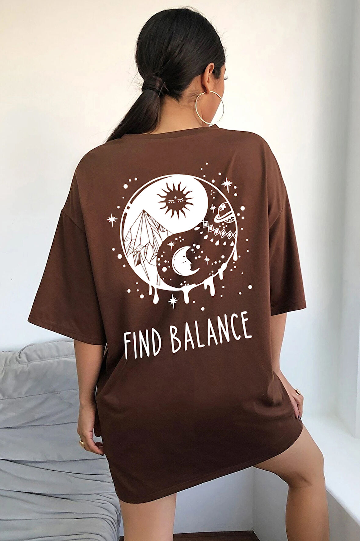 Uyguntarz Unisex Yin & Yang Baskılı T-shirt