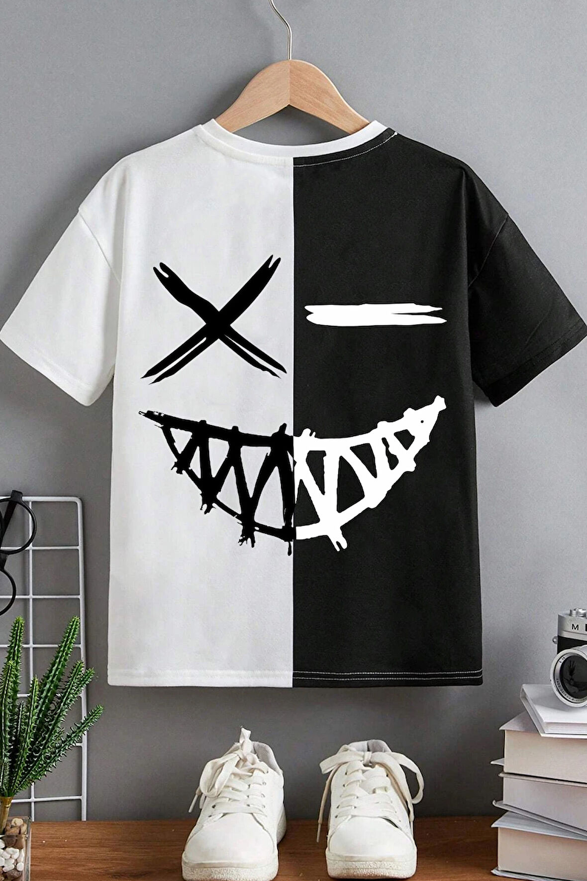 Uyguntarz Çocuk Cartoon Face Pamuklu Tshirt