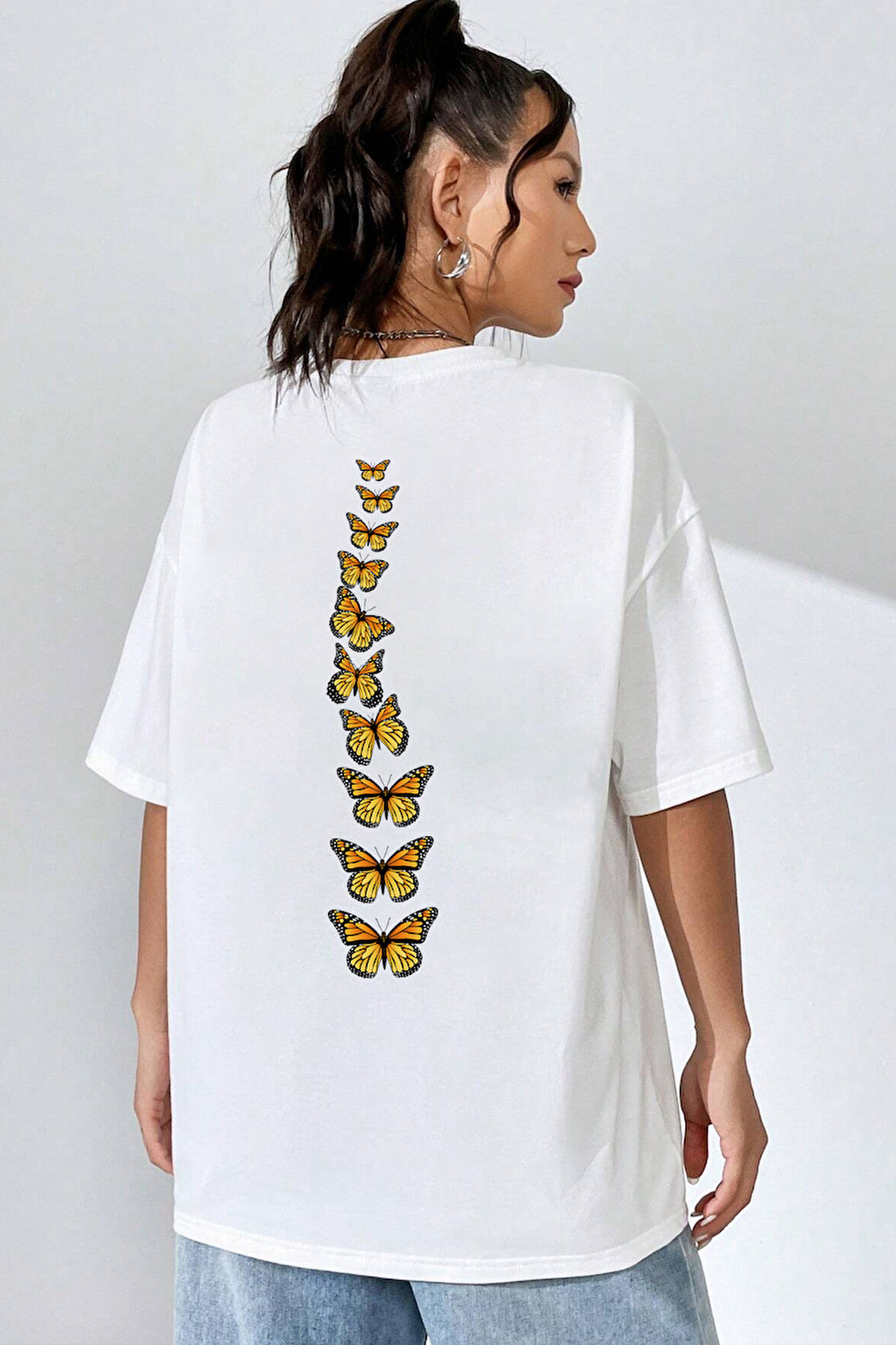 Uyguntarz Unisex Sırt Kral Kelebek Baskılı T-shirt