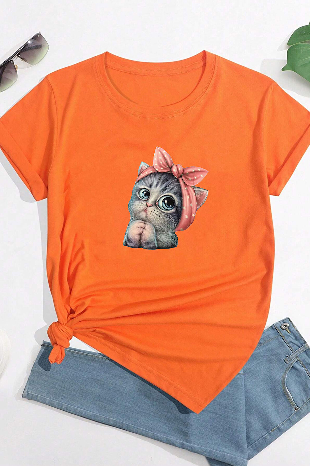 Uyguntarz Unisex Sevimli Kedi Tasarım T-shirt