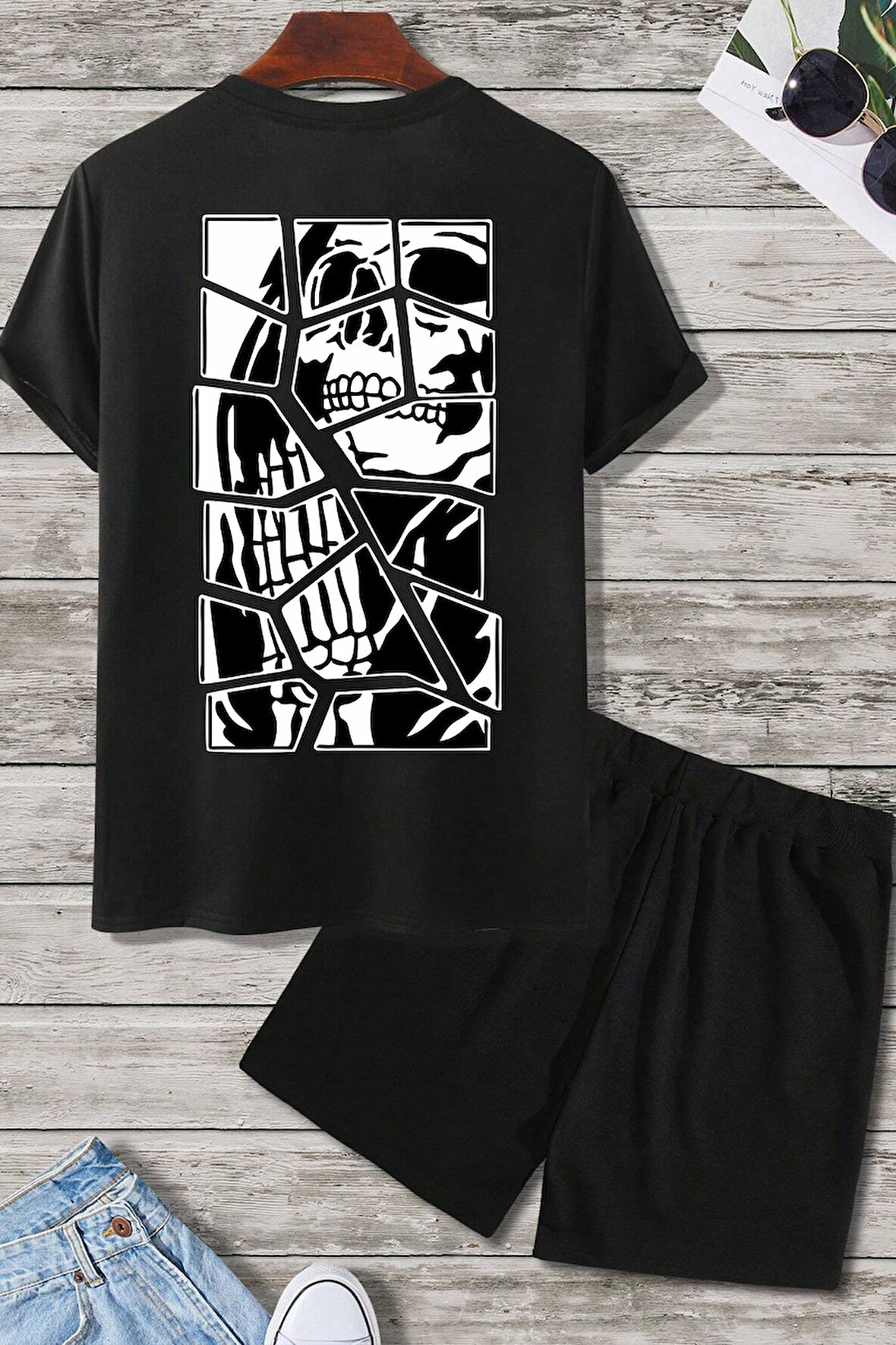 Uyguntarz Skullcracked  Baskı Şort Takım