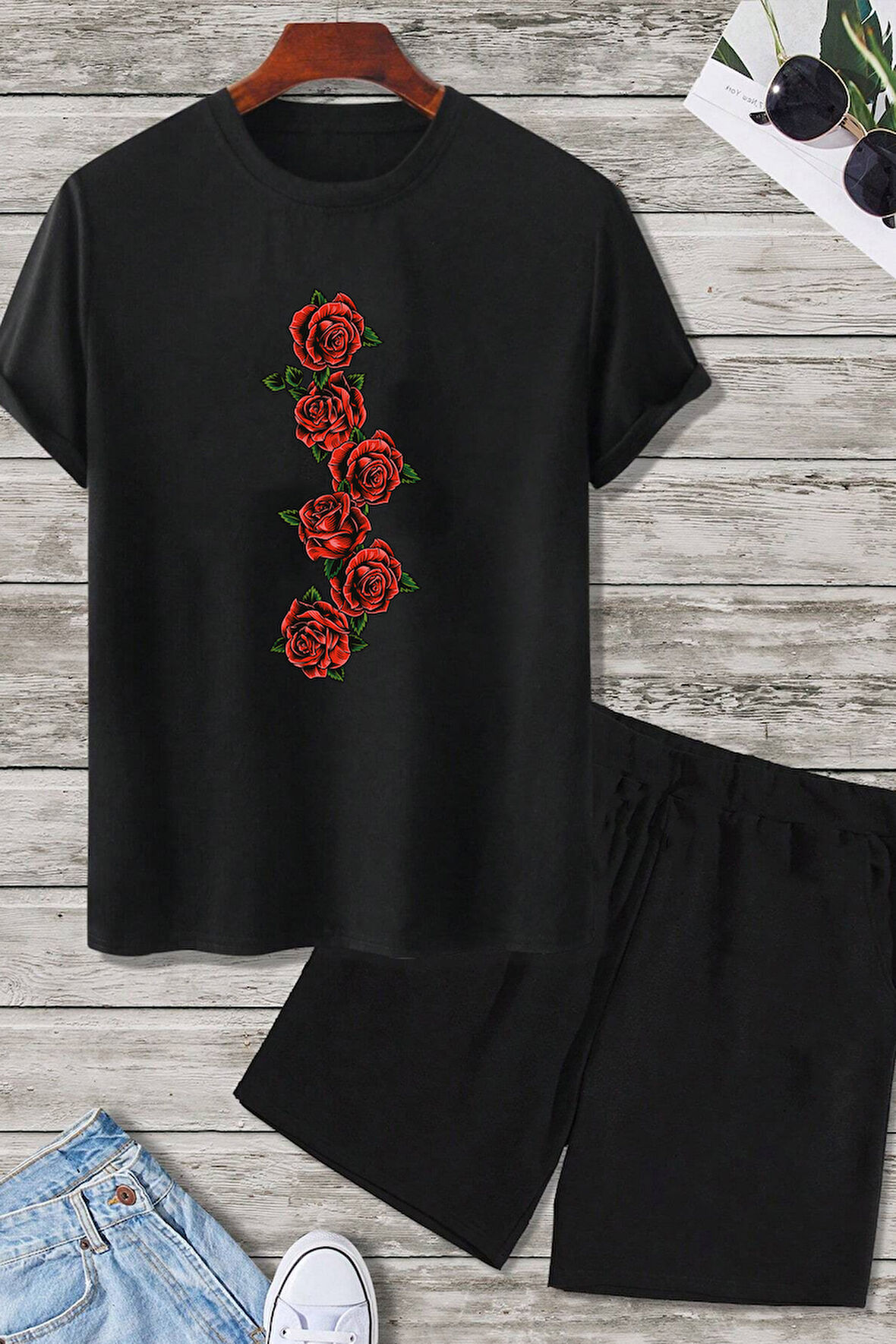Uyguntarz Rose Baskı Şort Takım