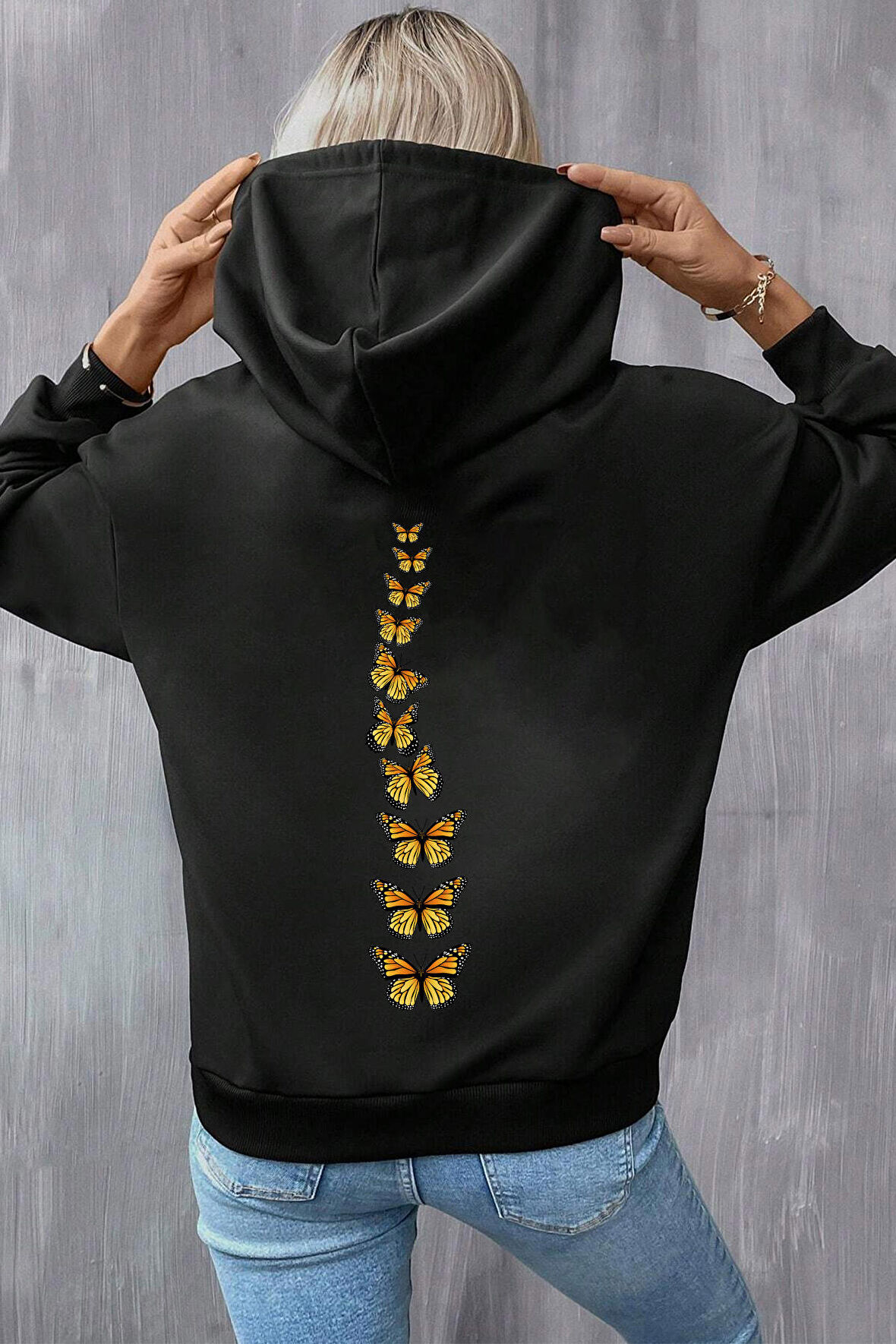Uyguntarz Unisex Oversize Sırt Kral Kelebek Baskılı Sweatshirt