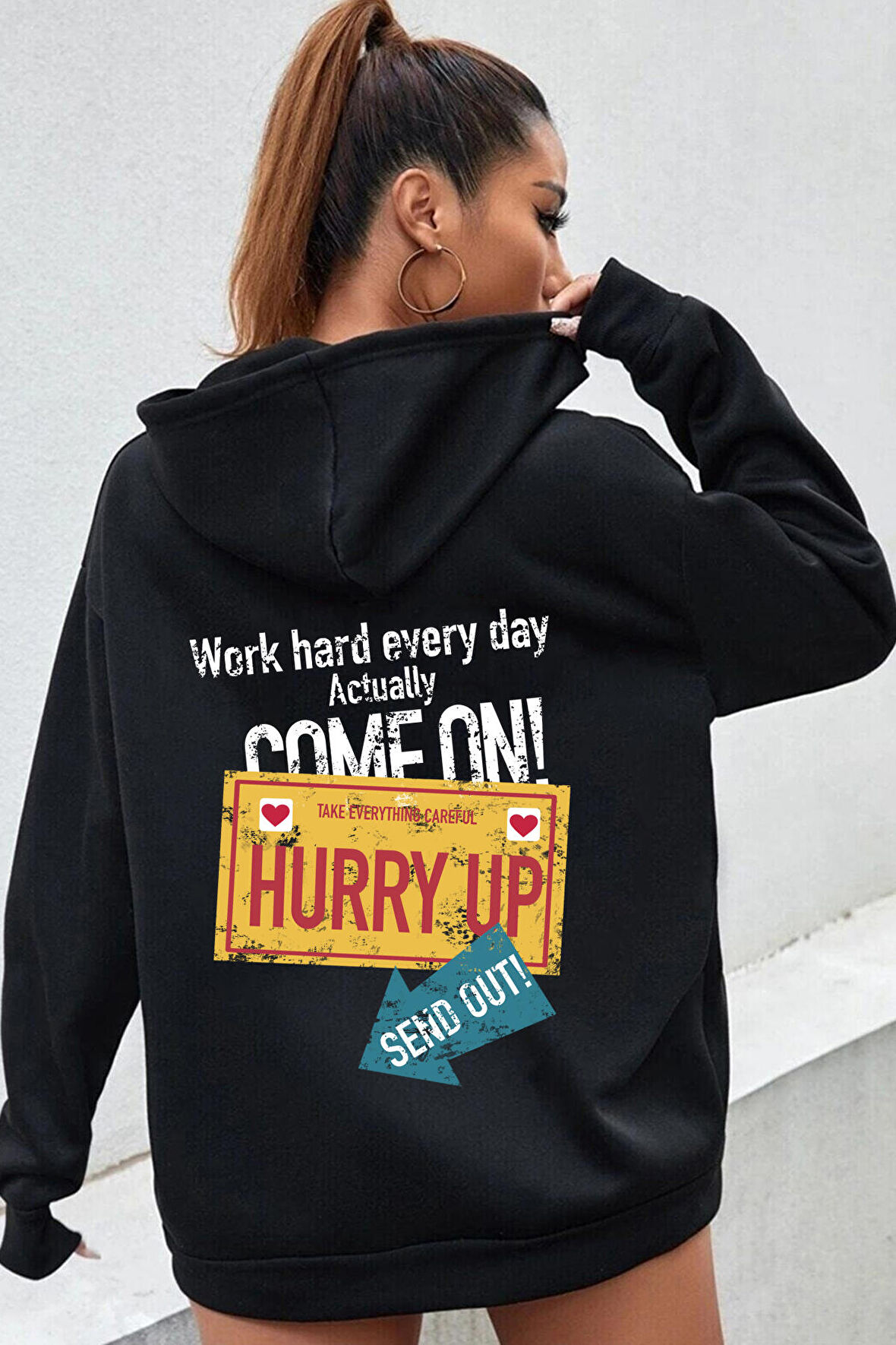 Uyguntarz Unisex Oversize Hurry Up Baskılı Sweatshirt