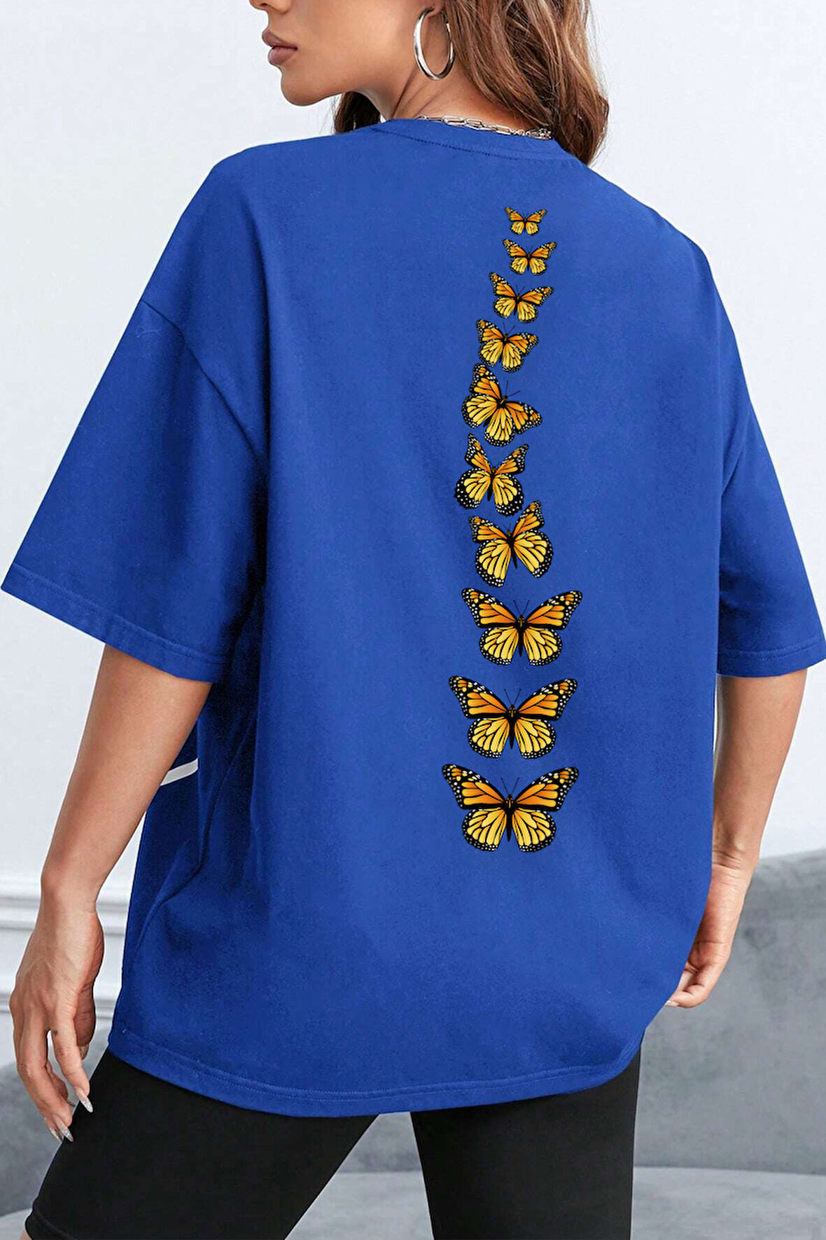 Uyguntarz Unisex Sırt Kral Kelebek Baskılı T-shirt