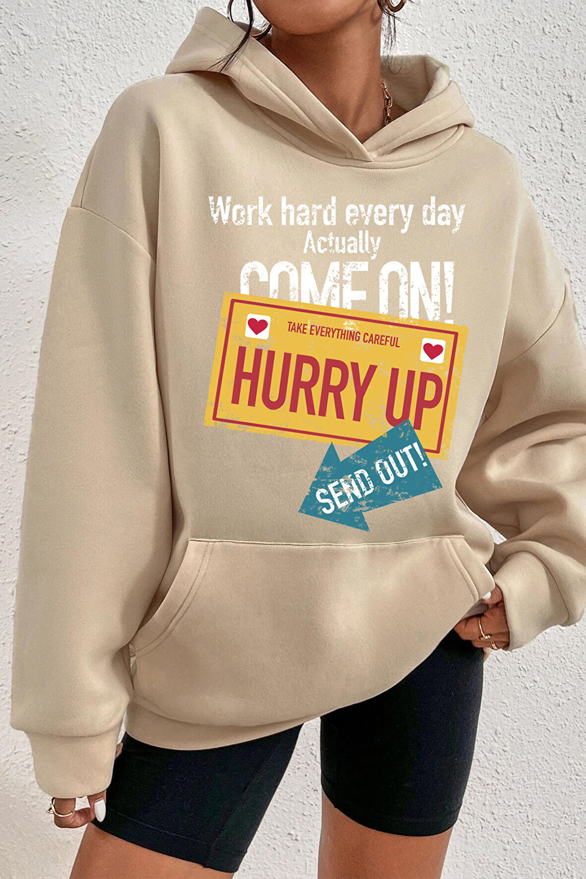 Uyguntarz Unisex Oversize Hurry Up Baskılı Sweatshirt