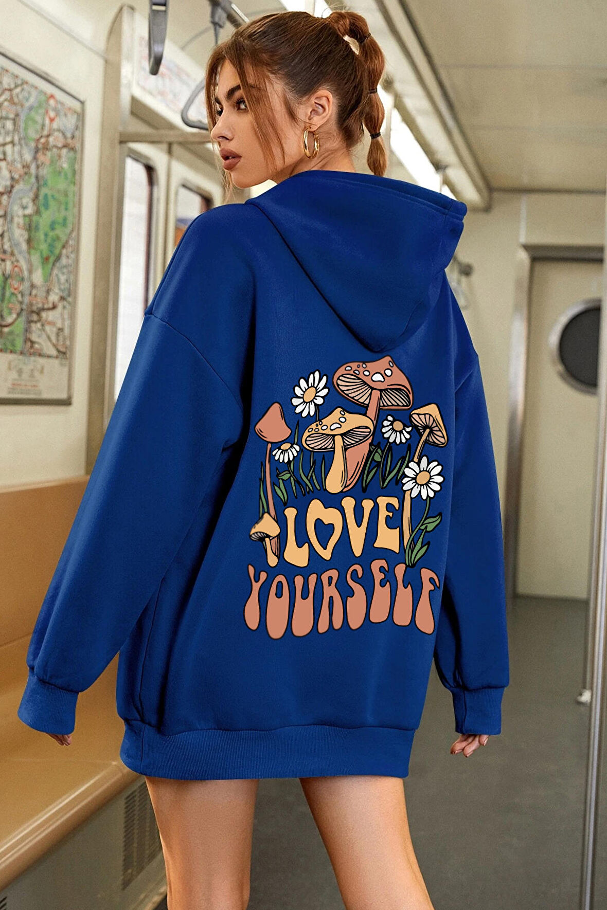 Unisex Oversize Love Yourself Baskılı Sweatshirt