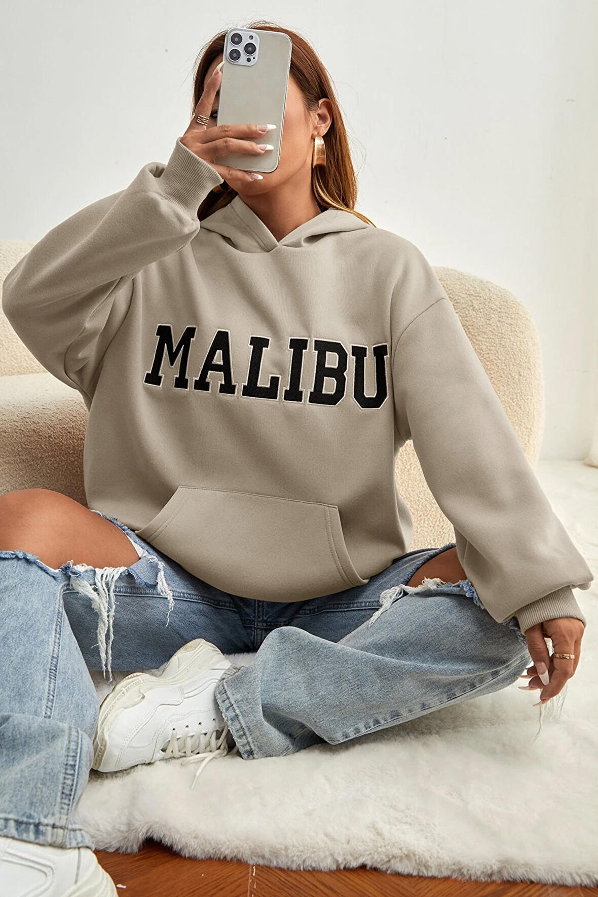 Unisex Malıbu Baskılı Oversize Sweatshirt