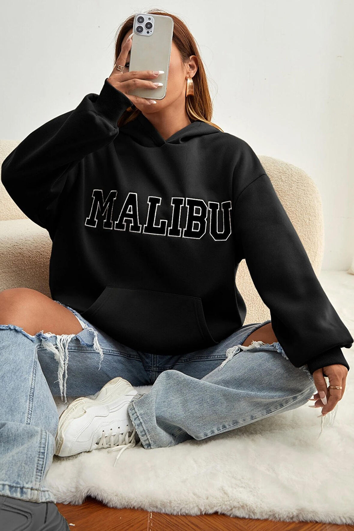 Unisex Malıbu Baskılı Oversize Sweatshirt