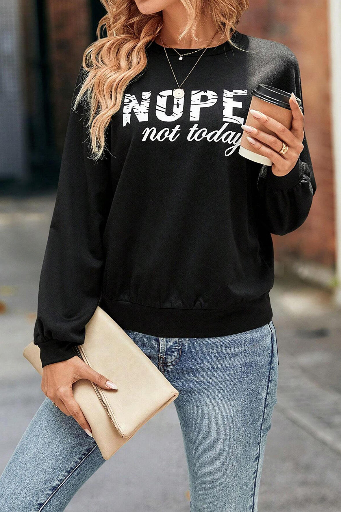 Uyguntarz Unisex NOPE Baskılı Bisiklet Yaka Sweatshirt